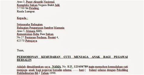 Surat rasmi, surat cuti sakit, sekolah. Pekeliling Cuti Menjaga Anak Sakit