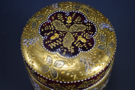 Antique Moser Cranberry Glass Gold Enamel Lidded Box Etsy
