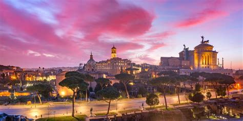 Ancient Ruins Of Roman Forum At Night Rome Italy Stock Photo Image