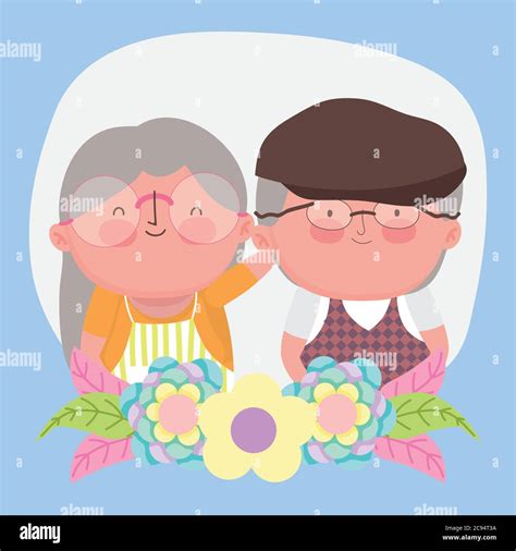 feliz día de los abuelos lindo abuelo abuela flores decoración dibujos animados vector