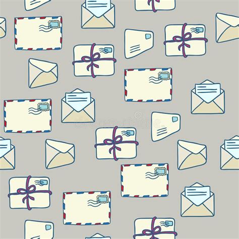 Seamless Mail Pattern Cute Doodle Background With Letters Camera