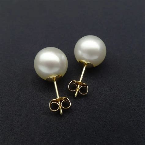 Elegant 105mm White Genuine South Sea Pearl Stud Earrings 9k Solid