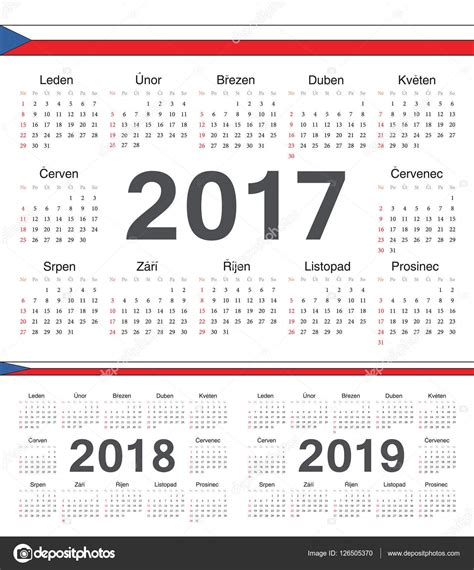 Vector Czech Black Circle Calendars 2017 2018 2019 Stock Vector Image