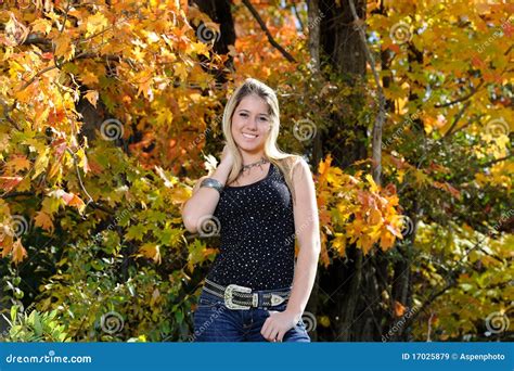 Beautiful Teen Country Girl Among Fall Foliage Stock Image Image Of