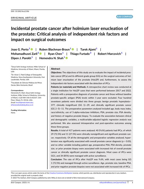 Pdf Incidental Prostate Cancer After Holmium Laser Enucleation Of The Prostate Critical