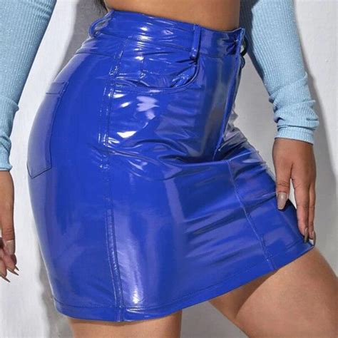women sexy high waist short mini leather skirt button zipper casual pvc slim bodycon a line
