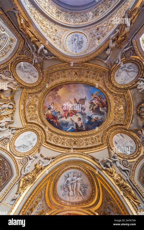 Detail Of The Ceiling In The Musée Dlouvre Louvre Museum Paris