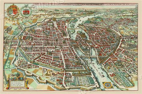 1615 Map Of Paris France Historic Old Map 16x24 Ebay