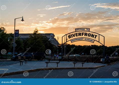 Montgomery Riverfront Sign Editorial Photo Image Of Sunset 125884826