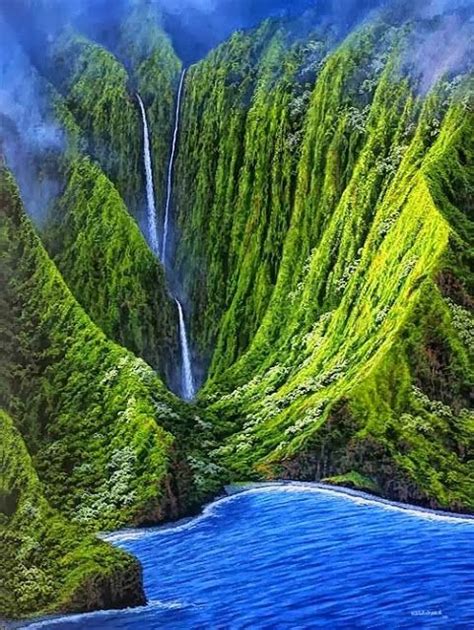 Kahiwa Falls Is A Tiered Waterfall In Hawaii Located On The Northern