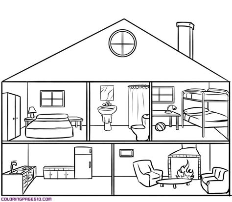 House with Rooms Coloring Pages | House colouring pages, House drawing