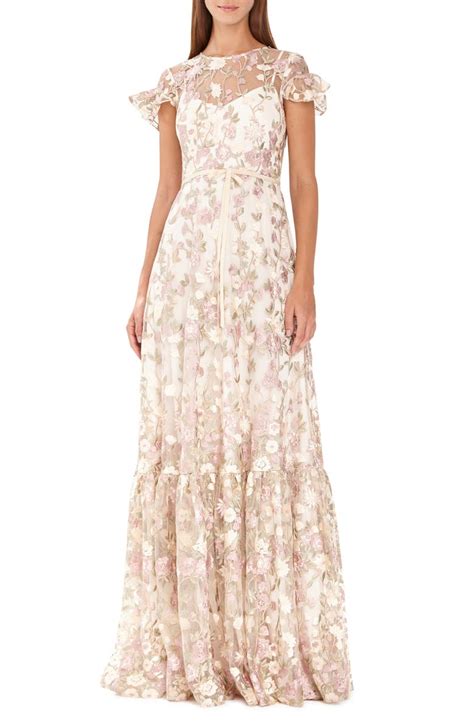 Ml Monique Lhuillier Floral Embroidered Mesh Evening Dress Nordstrom