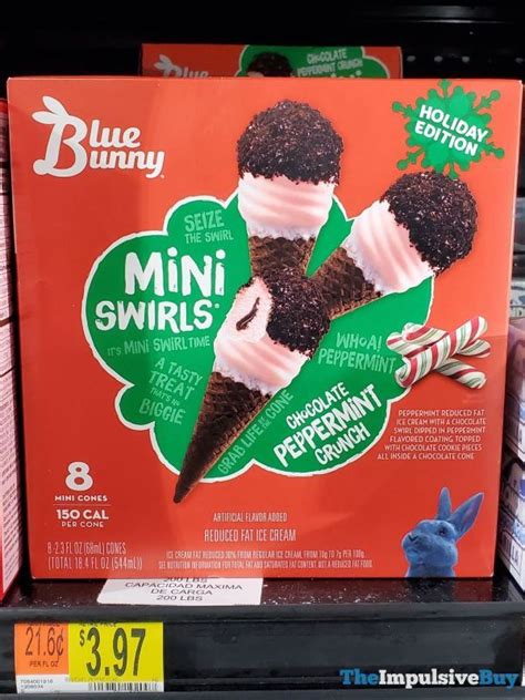 Blue Bunny Mini Swirls Chocolate Peppermint Crunch Cones Chocolate