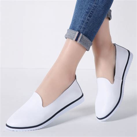 Women Ballet Flats Shoes Genuine Leather Slip On Ladies Shallow