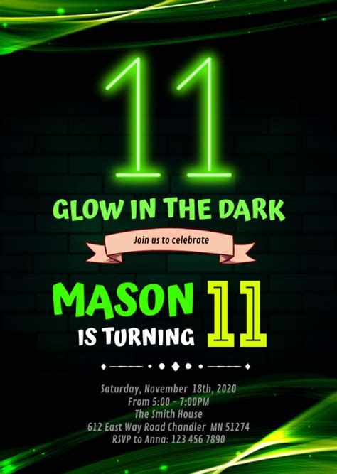 Copy Of Glow Double Digits 11th Birthday Invitation Postermywall