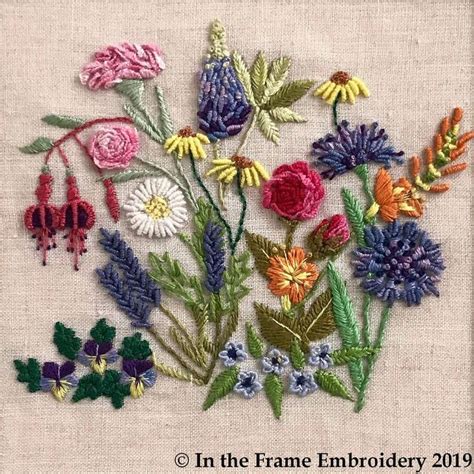 Framed Embroidery Summer Flower Garden Embroidered Picture Hand