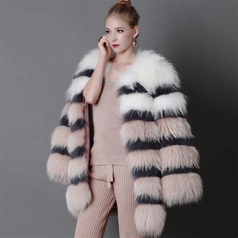 Real Fur Coat Women Winter Pink Coat Natural Fox Fur Jacket High