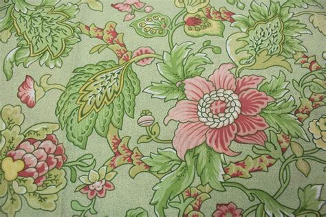 Green Floral Cotton Fabric Yardage 1 12 Yards Large Pink And Etsy