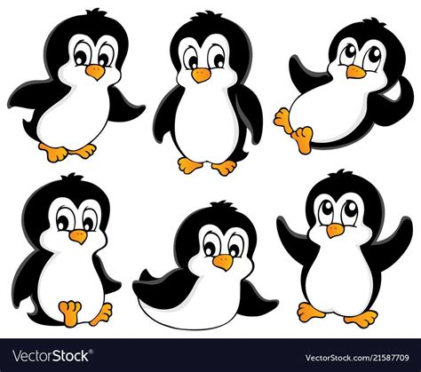 Cute Penguins Collection 1 Vector Image On Vectorstock In 2020