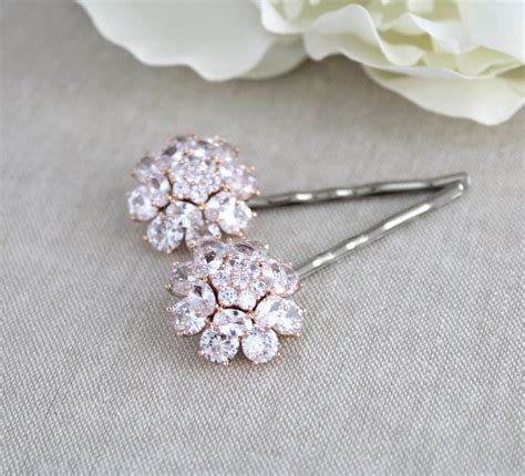 Rose Gold Hair Pins Crystal Hair Pins Bridal Hair Pins Etsy