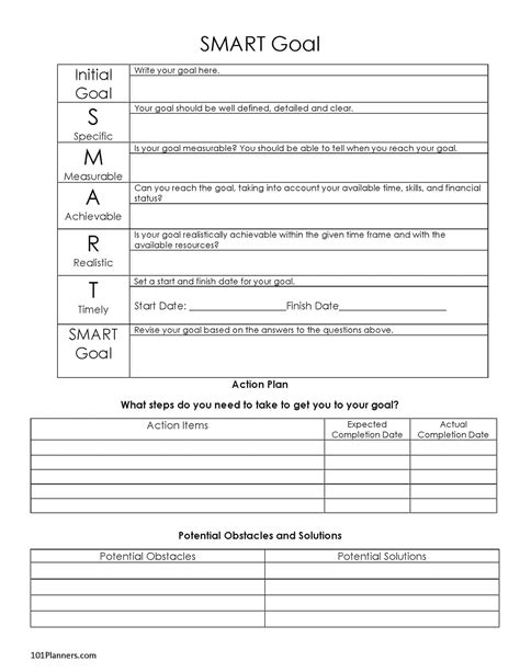 Free Printable Smart Goals Template Pdf Or Word