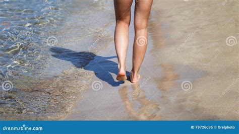 Legs Of Woman Walking On The Sand Stock Image Image Of Coastline