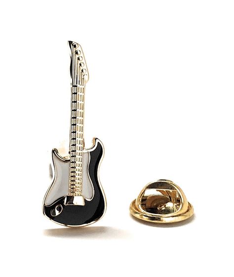 Electric Guitar Pin Gold With Black And White Enamel Pin Rock And Roll