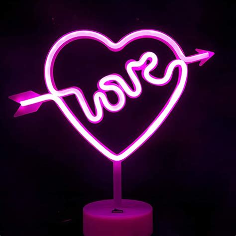 Love Neon Light Signs Night Light With Pedestal Cupid Heart Etsy