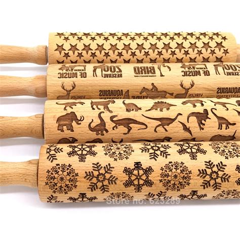 Wood Embossing Rolling Pin Laser Cut Curved For The Kitchen Baking