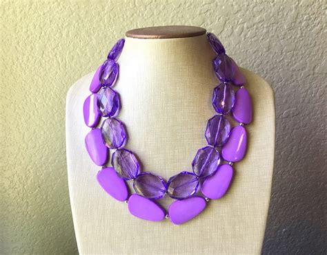 Chunky Statement Purple Necklace Multi Strand Colorful Etsy