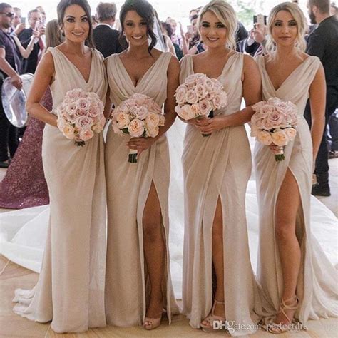 I have seen a lot more brides choosing one colour, but having the dresses in different styles. 2019 Hot Sale Champagne Bridesmaid Dresses Long Chiffon ...