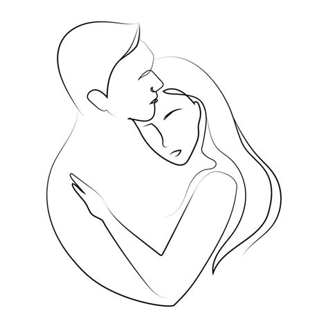 Line Art Men And Woman Huggingminimal Face Vector Illustrationblack And White Sketchone Line