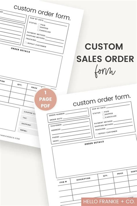 Custom Sales Order Form Business Order Form Printable Etsy