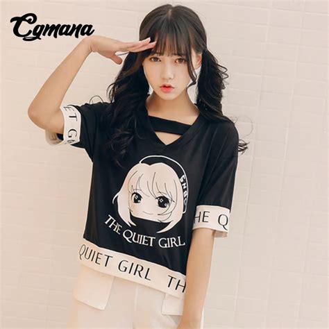 cgmana female t shirt 2018 new ulzzang summer korean loose cartoon printed short sleeved women t