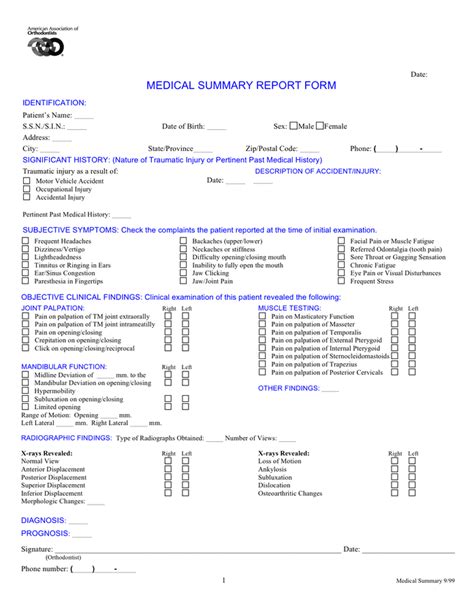 Medical Summary Report Form In Word And Pdf Formats
