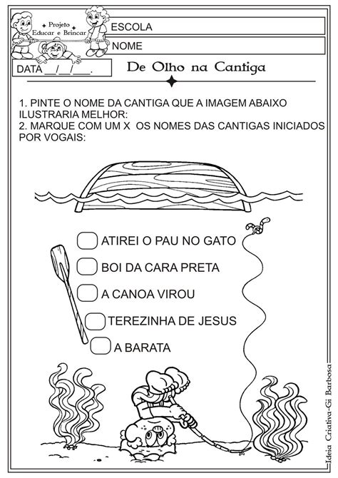 atividade cantiga a canoa virou