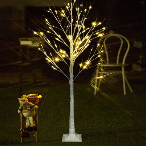 Prelit Birch Tree With Lights 4 Ft White Christmas Tree With 48 Warm