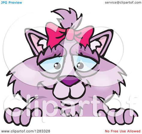 Clipart Of A Purple Cat Over A Sign Royalty Free Vector Illustration By Dennis Holmes Designs
