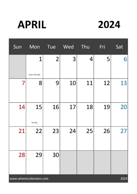 2024 April Calendar With Holidays A44033