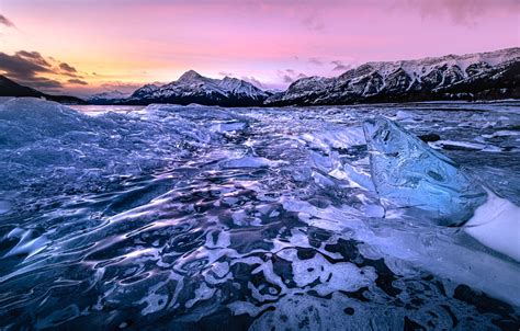 Wallpaper Winter Sunset Mountains Ice Canada Albert Alberta