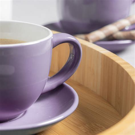 12pc Coloured Cappuccino Cup Saucer Set Porcelain Tea Coffee Cups 250ml