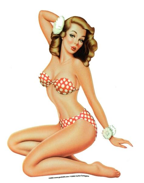 Sexy Vintage Nostalgic Pin Up Girl Red White Polka Dot Bikini Sticker