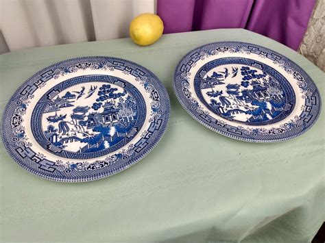 Churchill Blue Willow 10 Inch Dinner Plates Set Of 2 Blue Etsy