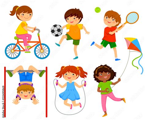 Active Kids Playing Outdoors Stock 벡터 Adobe Stock