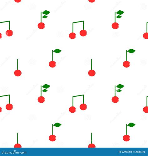 Cute Cartoon Cherry Musical Notes Seamless Pattern Background