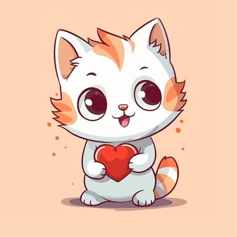 Premium Vector Cute Cat Holding Heart Vector Illustration