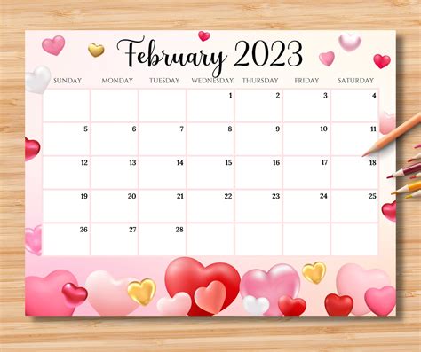 Editable February 2023 Calendar Happy Valentine With Sweet Etsy Uk