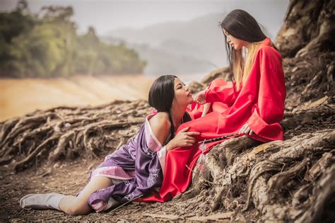 Bakgrundsbilder Personer Kvinnor Modell Röd Asiatisk Sammanträde