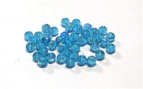 Smooth Round Aqua Blue Glass Beads With Ab Coating 8 Mm 42 Etsy