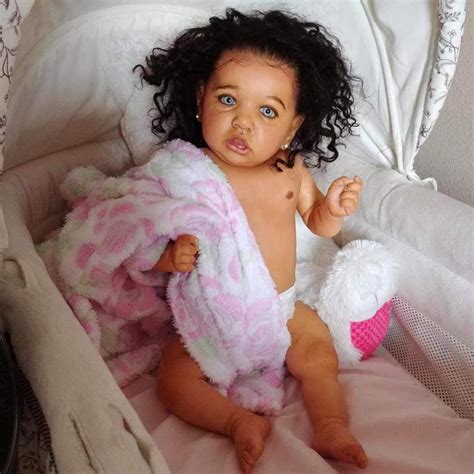 Coreborndoll 22 Lifelike Baby Doll Girl Black Hair Blue Eyes African